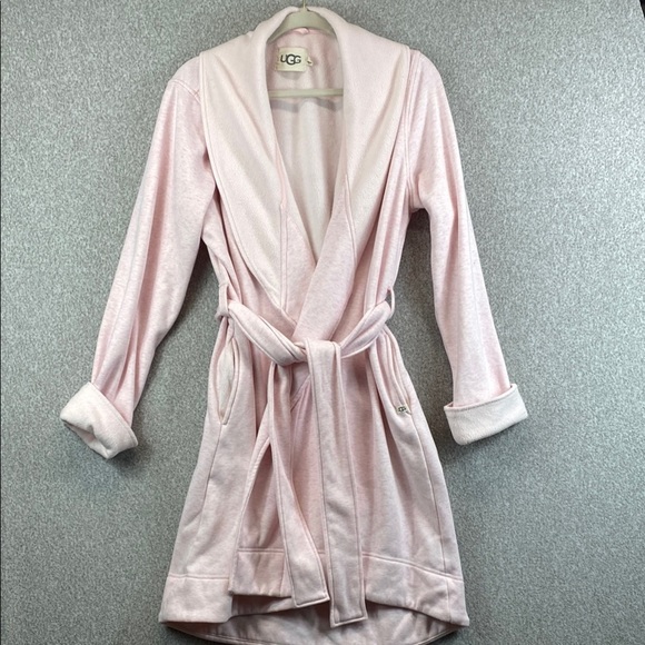 UGG bathrobe plush pink flannel lined L warm and cozy midi modest - Picture 1 of 10